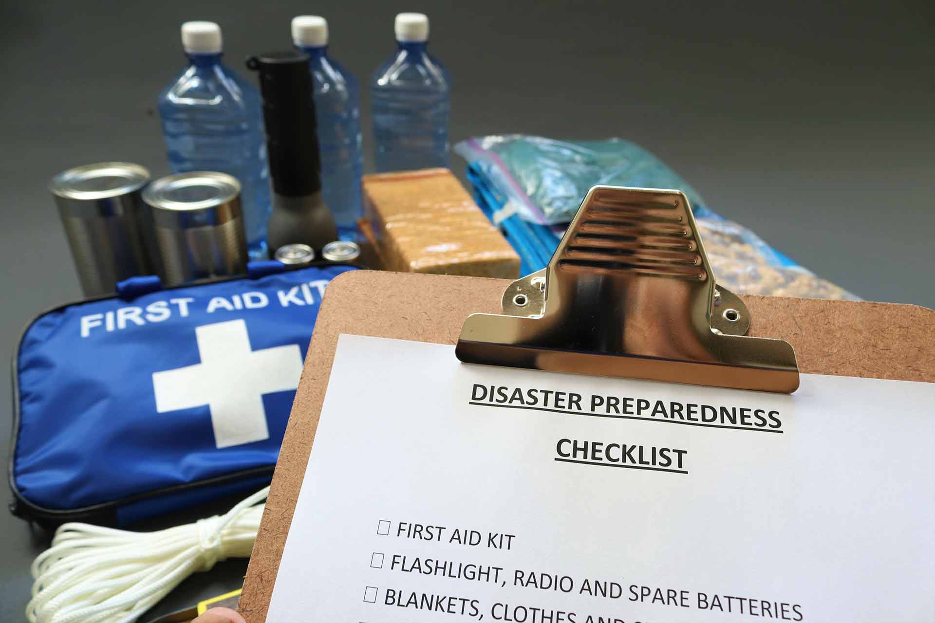 Image of various hurricane preparedness items.