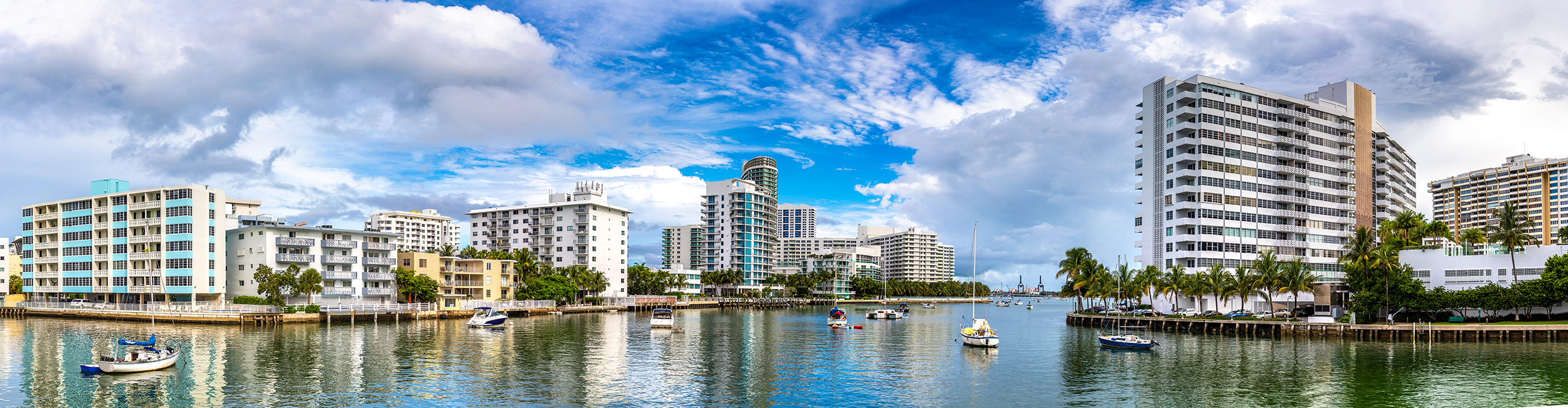 Panorama of Residential buildings in Miami Beach in a sunny day, Florida, USA